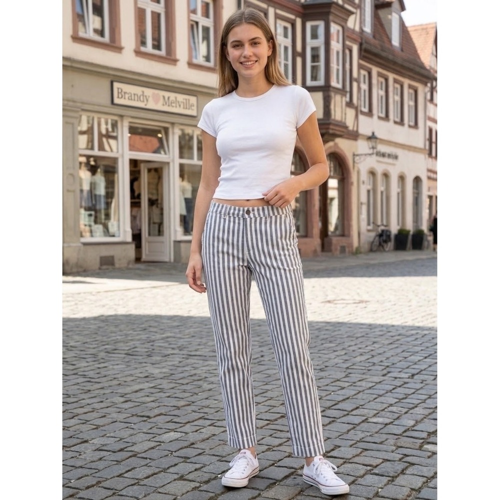 Brandy Melville Blue White Striped Tilden Pants Straight Leg Small